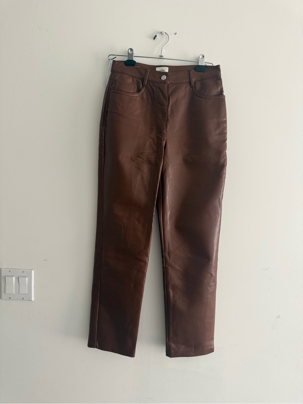 Aritzia Wilfred High-Rise Faux Leather Straight Leg Pants - Brown size 2 - Picture 4 of 11